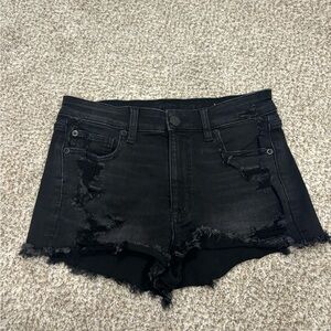 American Eagle Outfitters Black Distressed Jean Shorts Hi Rise